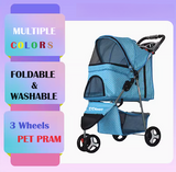 Classic 3-Wheel Pet Pram Foldable Washable Light Weight Pet Stollers